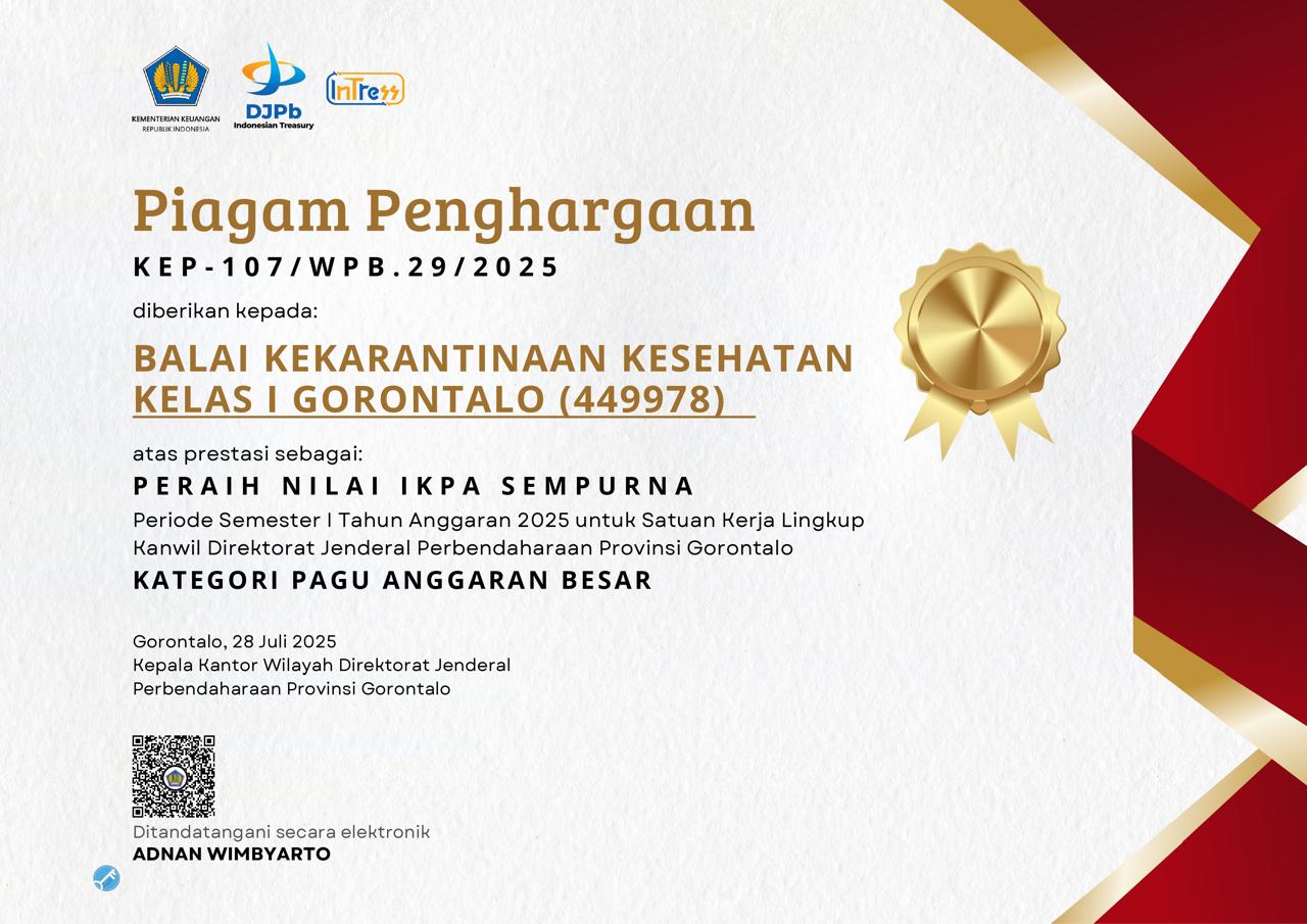 BKK Kelas I Gorontalo Raih Penghargaan IKPA Sempurna Semester I Tahun 2025